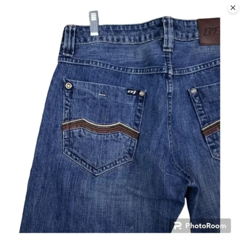 RRJ Original Jeans Men's Straight Blue Jeans Size 34 Blue Embroidered 5 Pocket